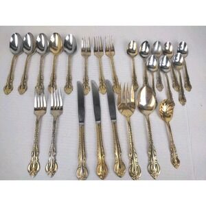 Vintage 24 PC Gold Tone Ornate COOK'S ESSENTIALS 18/10 STAINLESS FLATWARE